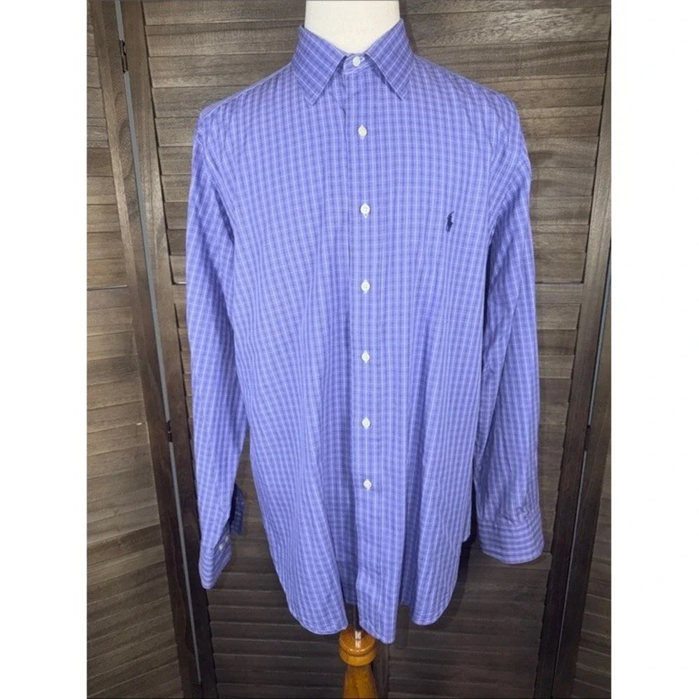 Polo Ralph Lauren Andrew Mens Purple Plaid Button Down Shirt 17.5 36/37 Cotton